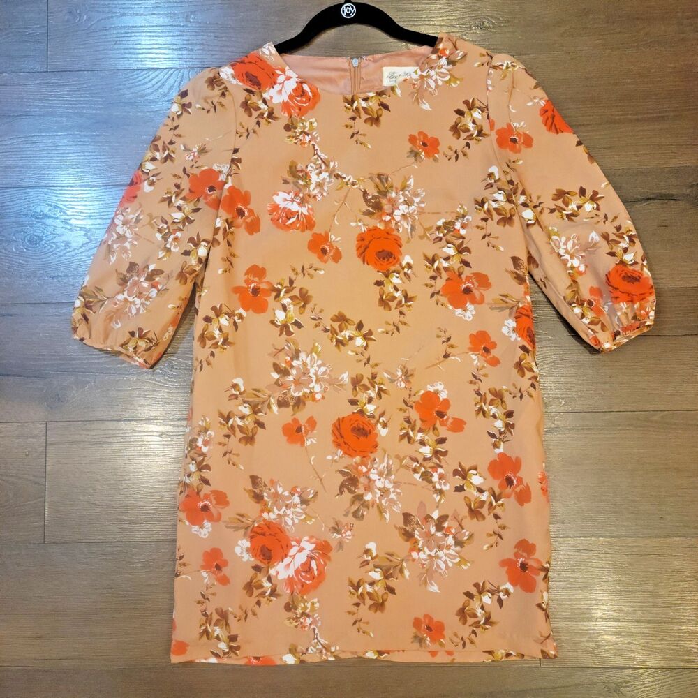 Forever 21 Mini Shift Dress Small Brown Orange Floral Vintage Look Forest Fairy